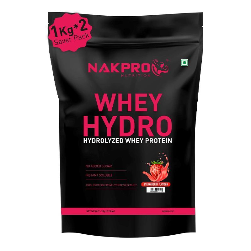 NAKPRO Hydro Whey Protein Hydrolyzed Supplement Powder - Strawberry Flavour
